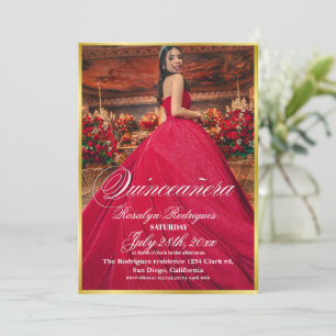 Lux und minimalistisches Foto Quinceanera Gold Einladung