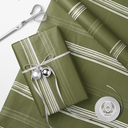 Lux Weihnachtsweiße Streifen auf Grün Geschenkpapier