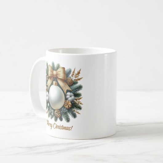 Lux weiße Weihnachtsbaumwolle goldene Bogenkiefer Kaffeetasse (Vorderseite Links)
