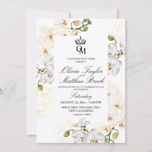 Lux White Orchids Hochzeit Einladung (Vorderseite)