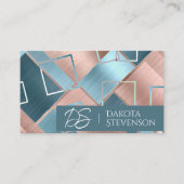 Luxe Abstrakt | Rose Gold und Aquamarines Monogram Visitenkarte (Vorderseite)