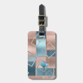 Luxe Abstrakt | Rose rot und Aquamarin geometrisch Gepäckanhänger (Vorderseite vertikal)