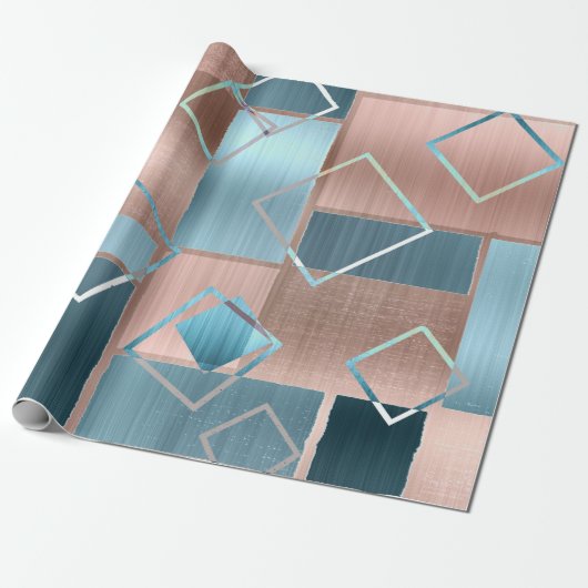 Luxe Abstrakt | Rose rot und Aquamarin geometrisch Geschenkpapier (Ungerollt)
