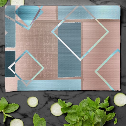 Luxe Abstrakt | Rose rot und Aquamarin geometrisch Geschirrtuch