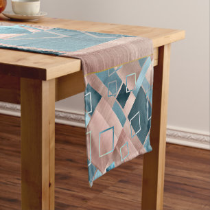 Luxe Abstrakt Rose rot und Aquamarin geometrisch Kurzer Tischläufer