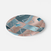 Luxe Abstrakt | Rose rot und Aquamarin geometrisch Pappteller (Schrägansicht)