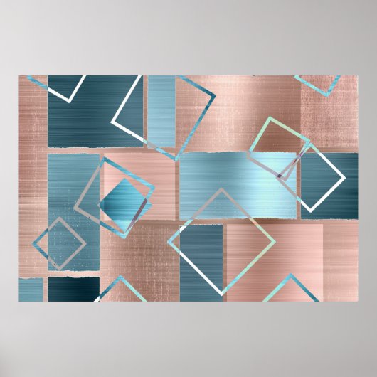 Luxe Abstrakt | Rose rot und Aquamarin geometrisch Poster (Vorne)