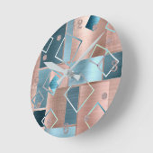 Luxe Abstrakt | Rose rot und Aquamarin geometrisch Runde Wanduhr (Winkel)