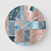 Luxe Abstrakt | Rose rot und Aquamarin geometrisch Runde Wanduhr (Vorderseite)
