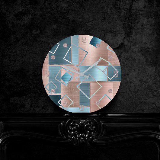 Luxe Abstrakt | Rose rot und Aquamarin geometrisch Runde Wanduhr