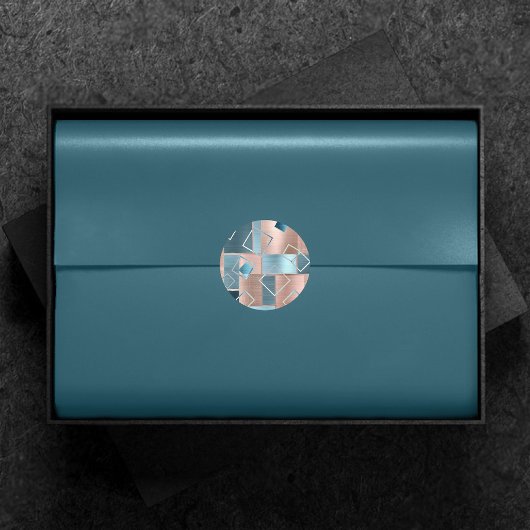 Luxe Abstrakt | Rose rot und Aquamarin geometrisch Runder Aufkleber