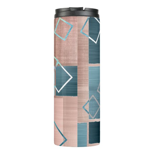 Luxe Abstrakt | Rose rot und Aquamarin geometrisch Thermosbecher (Rückseite)
