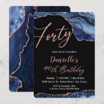 Luxe Agate Sapphire Blue Rose Gold 40. Geburtstag 