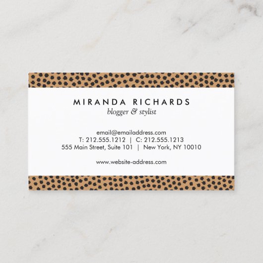 Luxe Animal Print Confetti Dots mit Gold Bar Visitenkarte (Rückseite)