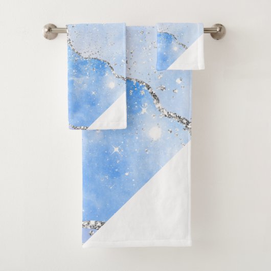 LUXE AQUA BLUE SPARKLE MARBLE CUSTOM ANGELEGENHEIT BADHANDTUCH SET (Insitu)
