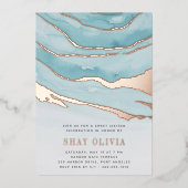 Luxe Aqua Marble 16 . Geburtstag Birthday Folieneinladung (Vorderseite)