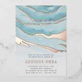 Luxe Aqua Marble Graduation Party Folieneinladung (Vorderseite)