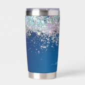 Luxe Aquamarin Blue Holographic Silver Glitzer Mon Thermobecher (Vorderseite)