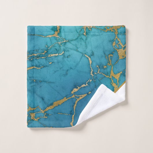 LUXE AQUAMARIN WEISS MARBLE GOLD BATH TOWEL SET (Waschlappen)