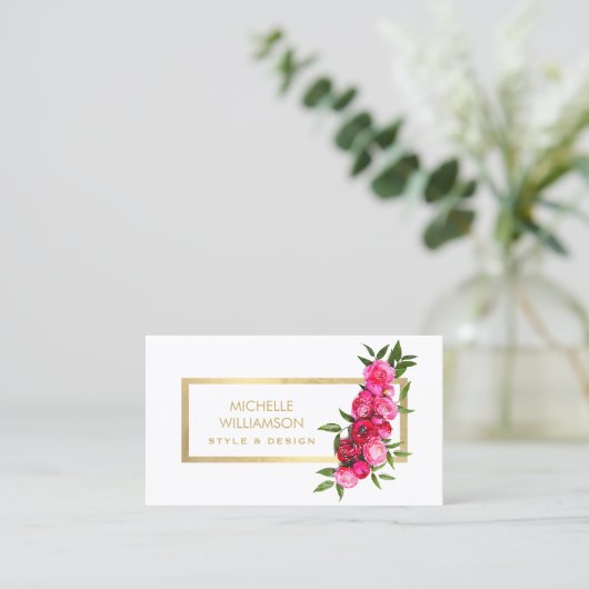 Luxe Aquarell Rose Gold/Weiß Visitenkarte (Stehend Vorderseite)