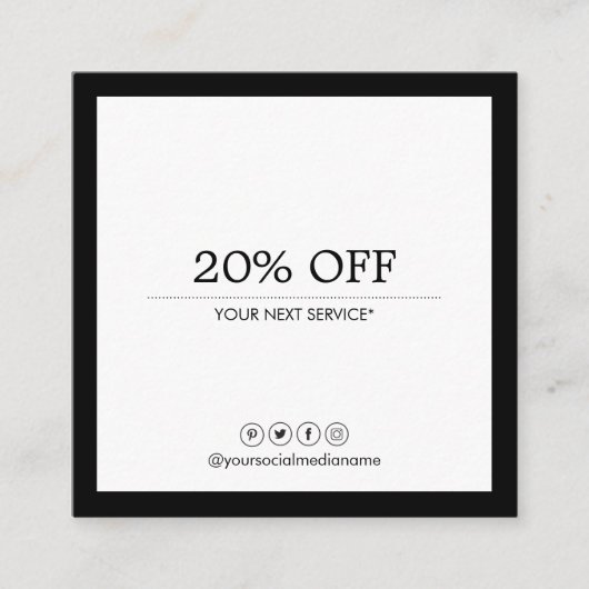 Luxe B&W Rabatt der Minimalistischen modernen Quadratische Visitenkarte (Vorderseite)