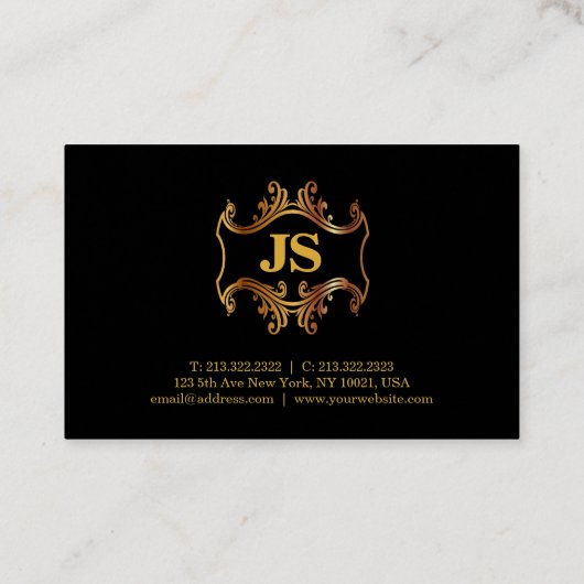 Luxe Berufliche Elegante Schwarze Gold Klassik Loo Visitenkarte (Rückseite)