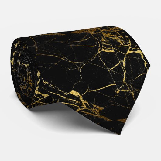 Luxe Black and Gold Marble Texture Krawatte (Gerollt)
