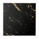 Luxe Black and Gold Marmor Fliese<br><div class="desc">Ein luxuriöses,  modernes Marmormotiv in kontraststarkem Imitat und Schwarz schafft Interesse und Intrige an dieser Keramik. Kunst und Design © 1201AM Design Studio | www.1201am.com</div>