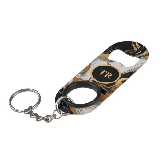 Luxe Black and Gold Marmor Mini Flaschenöffner (Vorderseite Schrägansicht)