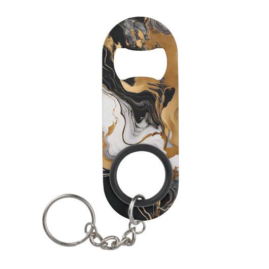 Luxe Black and Gold Marmor Schlüsselanhänger Flasc Mini Flaschenöffner (Vorderseite)