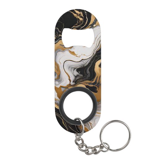 Luxe Black and Gold Marmor Schlüsselanhänger Flasc Mini Flaschenöffner (Rückseite)