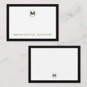 Luxe Black and Gold Monogram Business Note Card Mitteilungskarte (Vorne/Hinten)