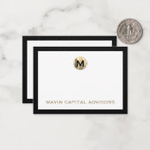 Luxe Black and Gold Monogram Business Note Card Mitteilungskarte (Vorderseite/Rückseite Beispiel)