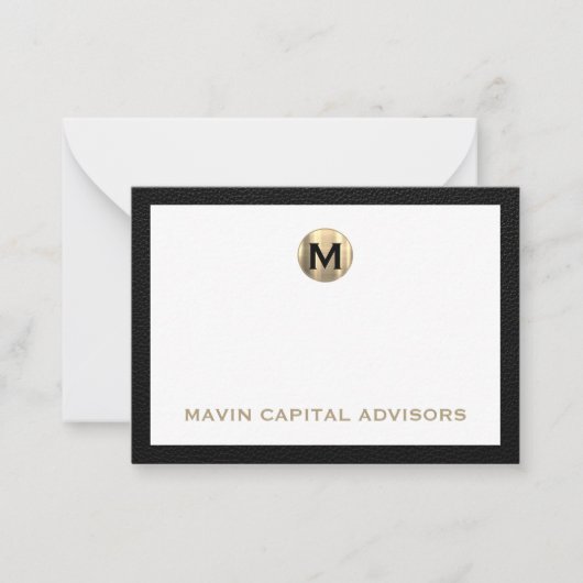Luxe Black and Gold Monogram Business Note Card Mitteilungskarte (Vorderseite)