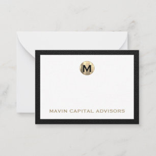 Luxe Black and Gold Monogram Business Note Card Mitteilungskarte