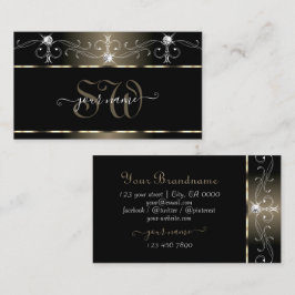 Luxe Black Beige Squiggles Sparkle Jewels Initials Visitenkarte
