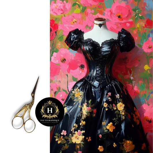 Luxe Black Corset Mannequin Pink Floral Decoupage Seidenpapier