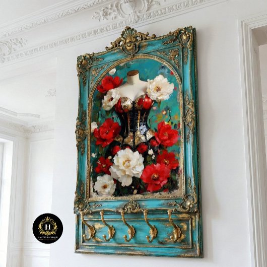 Luxe Black Gold Corset Mannequin Red Floral Seidenpapier