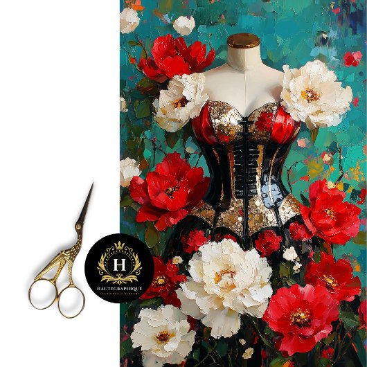 Luxe Black Gold Corset Mannequin Red Floral Seidenpapier