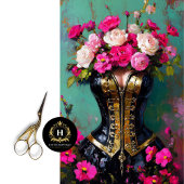 Luxe Black Gold Corset Pink Floral Decoupage Seidenpapier