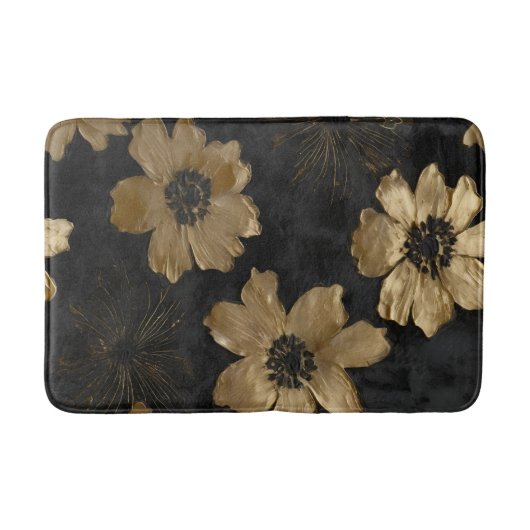 Luxe Black Gold Floral Wohngestaltung Badematte (Vorderseite)
