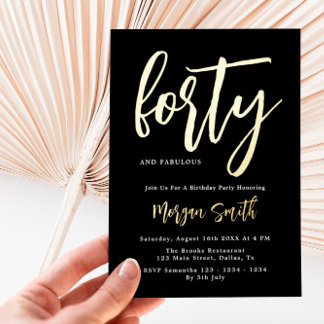 Luxe Black Gold Foil Elegant 40. Geburtstag Folieneinladung