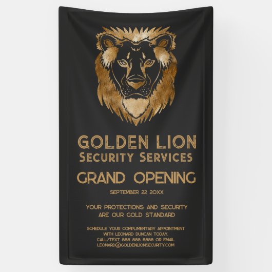 Luxe Black Gold Lion Business Logo Grand Opening Banner (Vertikal)