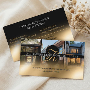Luxe Black Gold Monogram Home Contractor 3 Foto Visitenkarte