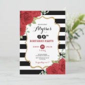 Luxe Black Gold Rote Rosen Erwachsene Frauen Gebur Einladung (Stehend Vorderseite)