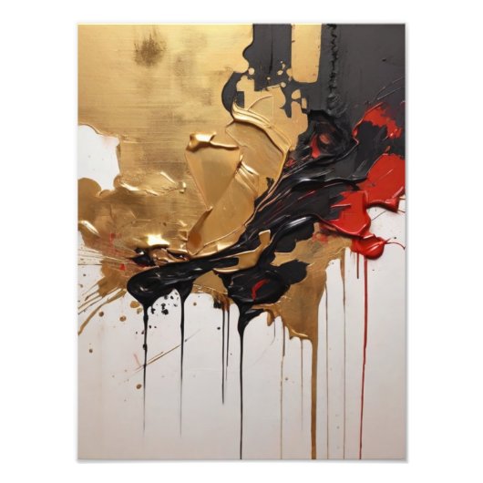 Luxe Black, Gold und Red Abstrakt Fotodruck (Vorne)