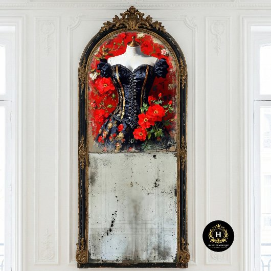 Luxe Black Gothic Corset Mannequin Red Floral Deko Seidenpapier