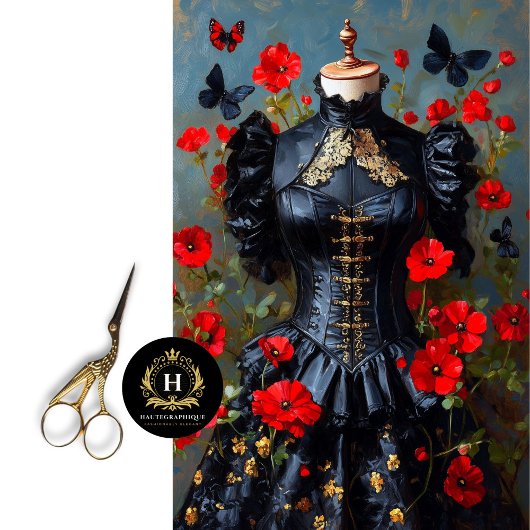 Luxe Black Gothic Corset Mannequin Red Floral Deko Seidenpapier