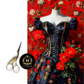 Luxe Black Gothic Corset Mannequin Red Floral Deko Seidenpapier