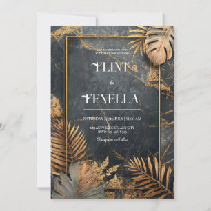 Luxe Black Marble & Gold Tropical VIP Hochzeit Einladung